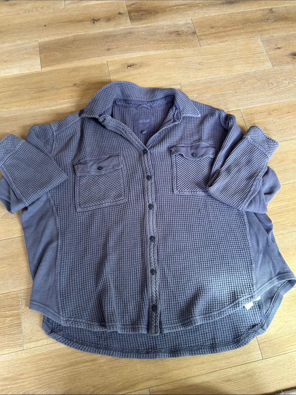 aerie Waffle-Knit Button-Up in Mauve Blue - Picture 3 of 4